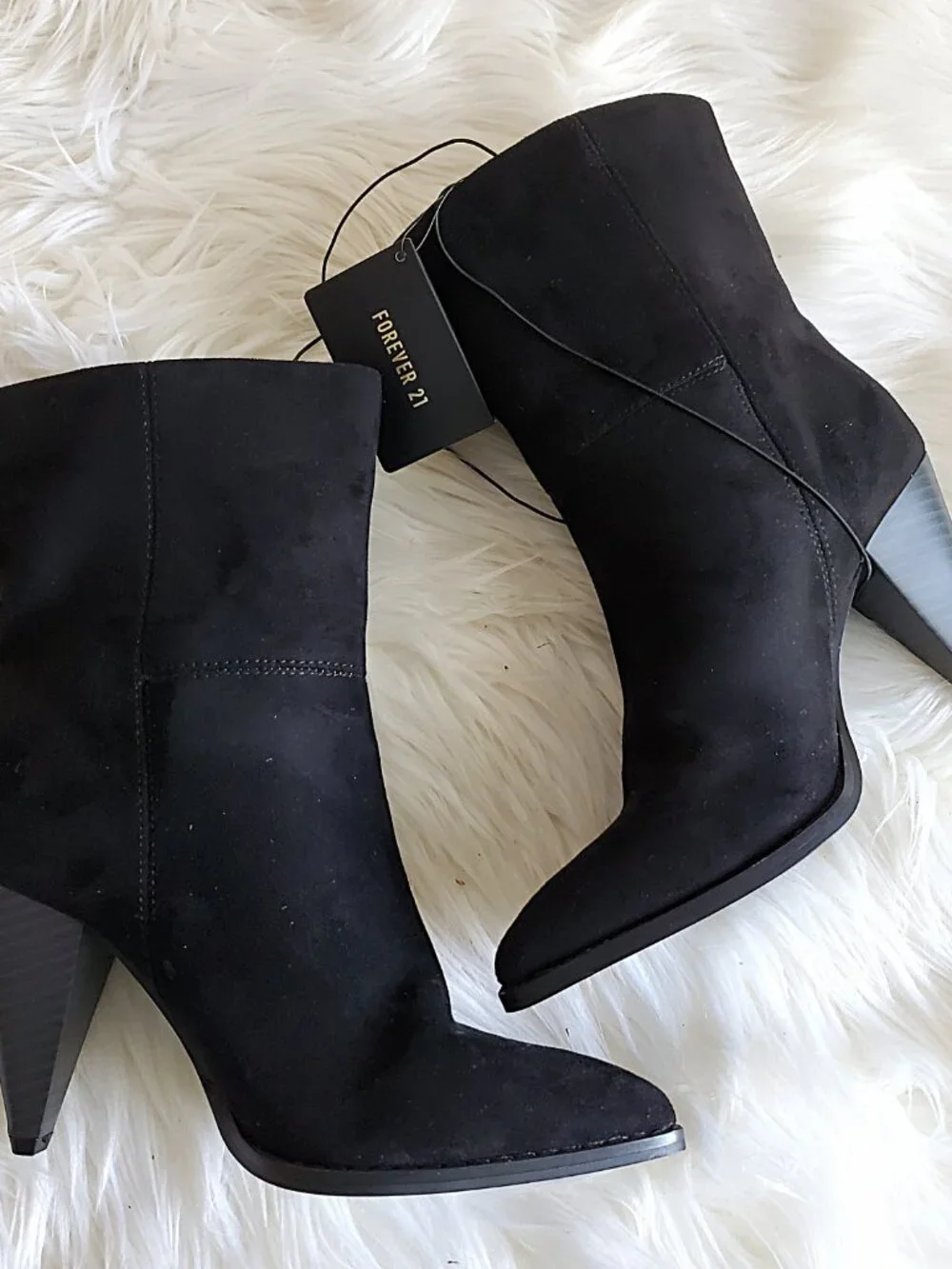 Forever 21 Black Suede Heeled Pull On Mid Calf Boots SZ 6